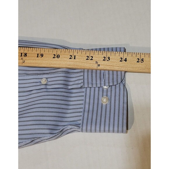 EGARA Shirt Mens XXL 2XL Blue White Striped Button Up Dress Shirt Cotton - Picture 10 of 15